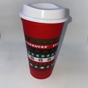Starbucks 2014 Reusable Red Christmas 16 oz Coffee Cup Holiday Travel Mug w/ Lid